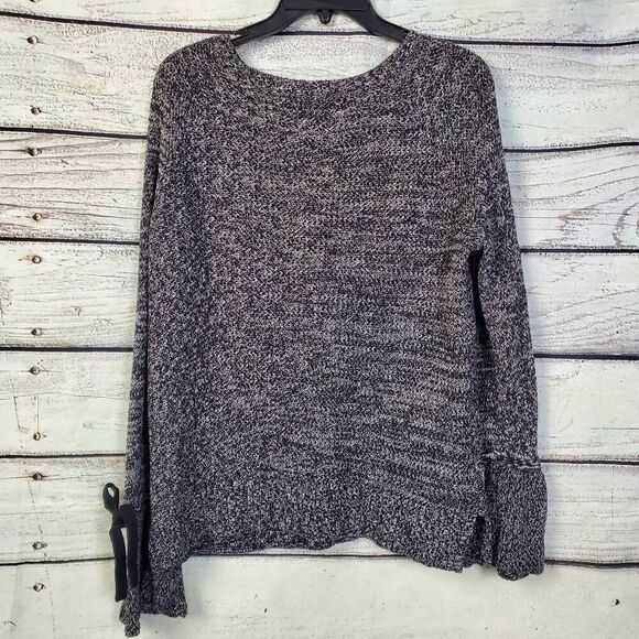 LOFT Black White Marled Knit Sweater Size Small 100% Cotton Long Sleeve Bow Cuff - Picture 7 of 10